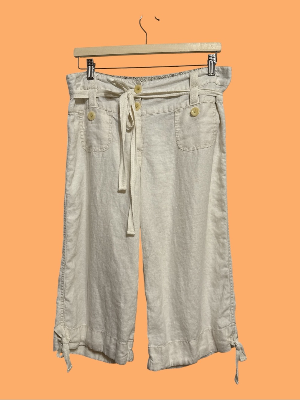 Anthropologies Elevenses 100% Linen Cropped Wide Leg Capri Summer Pants Size 10